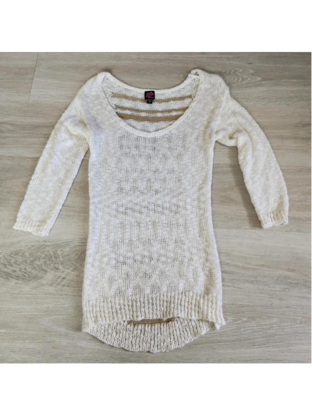 Y2K Bebe cream sweater dress with gold horizontal stripes, size XS #y2k #bebe